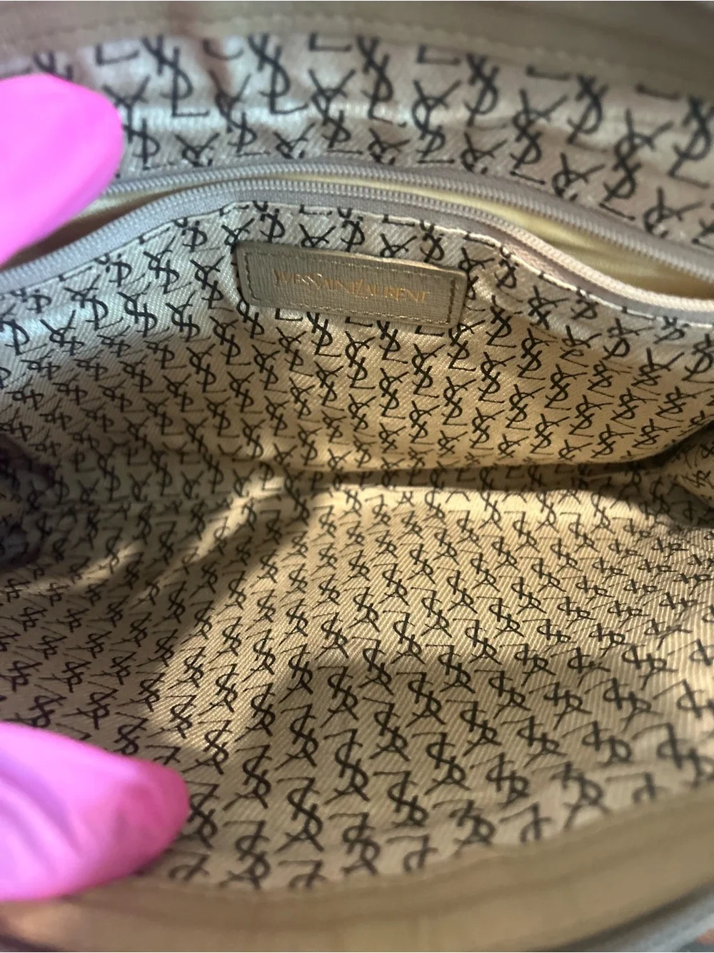 Yves Saint Laurent Gray Giraffe Print Clutch Pouch with Beige Trim